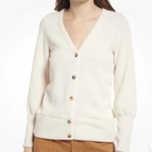 MADEWELL Women's Beige Ottoman Rib Cardigan Top Cream Sz XL